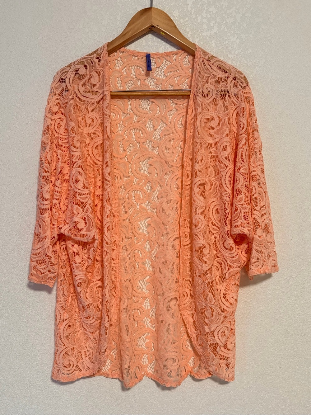 Bluebell Peach Lace Open-Front Kimono Cardigan